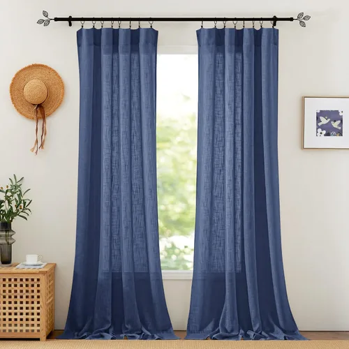 Vista 100 de RYB HOME - Cortinas de lino texturizado semitranslúcidas, privacidad media, filtro de luz, decoración de ventana para dormitorio/baño/sala de estar