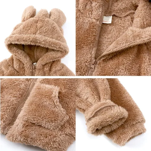 Vista 8 de Chaqueta de abrigo con capucha con forro polar, para recién nacidos, bebés, niños y niñas, diseño de dibujos animados, con orejas, abrigo cálido