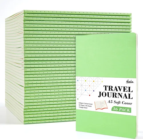 Vista 17 de feela - Paquete de 36 diarios de tapa suave a granel, diario de viaje con forro en blanco para mujeres y hombres, cuadernos con rayas universitarias