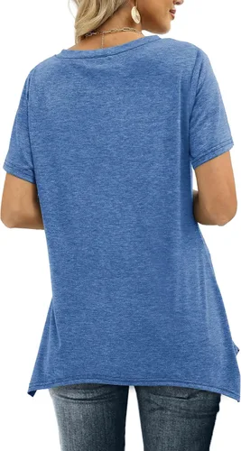 Vista 5 de Alaroo Camisetas básicas de verano para mujer, manga corta, cuello en V, túnica