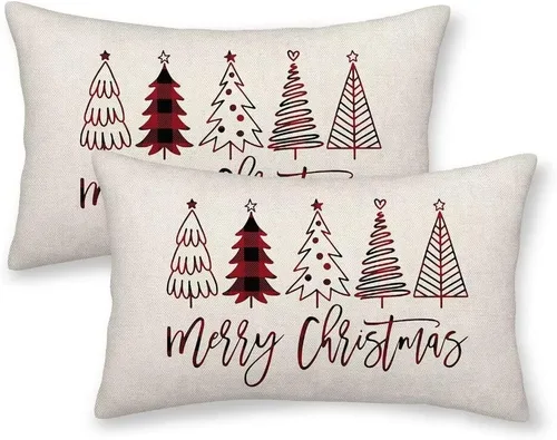 Vista 13 de Juego de 2 fundas de almohada de Navidad de 16 x 16 pulgadas, decoración de árbol de Navidad negro, fundas de almohada para exteriores, invierno
