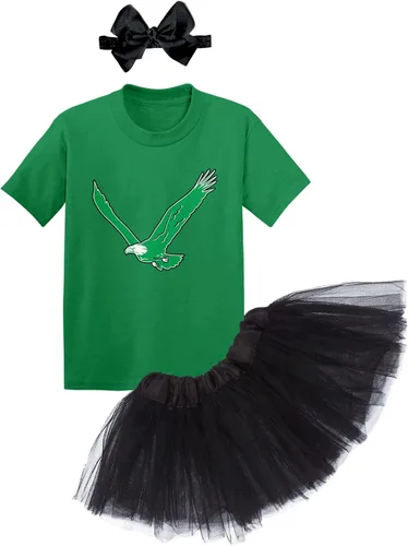 Vista 13 de Eagle - Conjunto de body deportivo para bebé + falda tutú + diadema con lazo Body negro/tutú verde