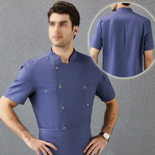 Vista 2 de Verano Manga Corta Unisex Chef Abrigo Cocina Chef Uniforme Transpirable Ropa de Trabajo Ropa de Cocinar Chaqueta de Chef