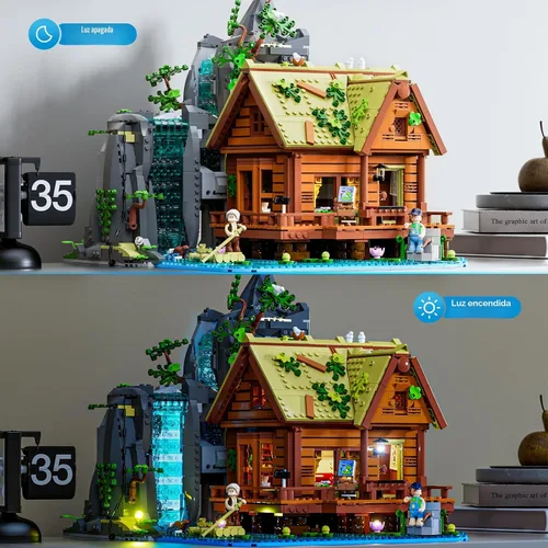 Vista 3 de Lumibricks Waterfall-Cabin Lighting - Juego de 2539 piezas de luz LED retro de cascada para adultos y coleccionistas de edificios de arquitectura