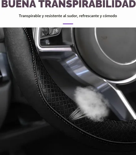 Vista 4 de Funda para volante, accesorios de automóvil, fundas de cuero de microfibra para volante de automóvil, protector universal de 15 pulgadas