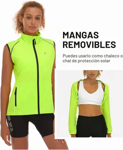 Vista 3 de Little Donkey Andy Chaqueta de ciclismo plegable para mujer, mangas Amarillo fluorescente
