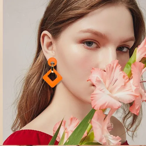 Vista 5 de Aretes de gota ovalados de acrílico para mujeres y niñas de los años 70, 80, 90, aretes ovalados de neón ovalados, ligeros, geométricos, retro, 80