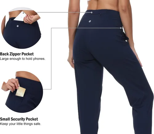 Vista 3 de Pantalones deportivos para mujer con bolsillos de cintura alta pantalones de trabajo de yoga pantalones cónicos ligeros con cintura elástica