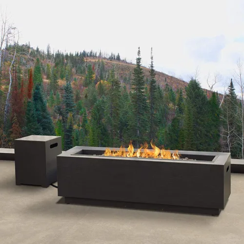 Vista 5 de Real Flame Lanesboro - Chimenea rectangular de propano – Quemador de acero inoxidable, vidrio negro fuego, cubierta de almacenamiento, kit