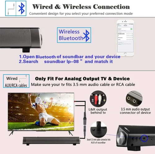 Vista 5 de 2 mini barras de sonido Bluetooth de 5 W, audio de cine en casa con cable e inalámbrico para teléfono celular/tableta/proyector y soporte de TV