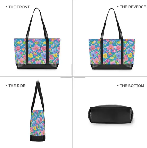 Vista 5 de Vintage flor azul melocotón impermeable mujeres 14 pulgadas portátil tote con cremallera bolsa de viaje para enfermeras con bolso de almuerzo