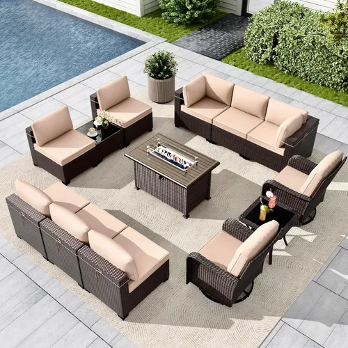 Vista 12 de Gotland Juego de muebles de patio de 6 piezas con 1 mesa auxiliar, 5 plazas de ratán seccional para exteriores con reposabrazos anchos de 29.5 Gris