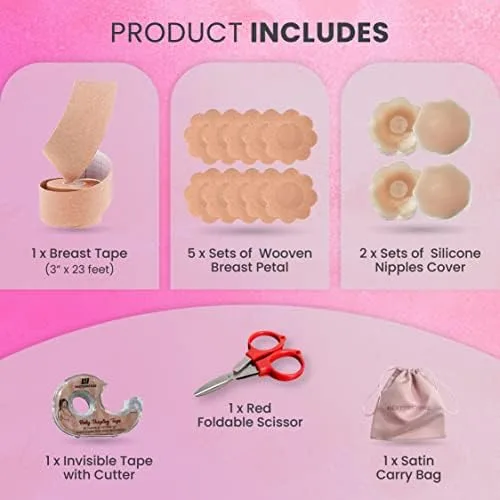 Vista 4 de Boob Tape- Boobytape For Breast Lift Sweat Proof Boobtape For Large Breasts, Boobtape & Nipple Cover In Body Tape Set(2"&3")