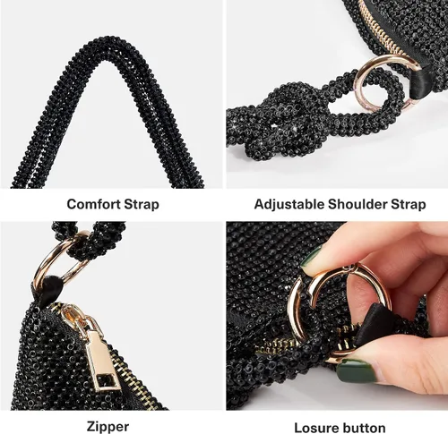 Vista 6 de WLLWOO WLLWOO Bolsos de mano con diamantes de imitación para mujer, bolsos de noche elegantes, bolsos cruzados brillantes para fiesta, club, boda
