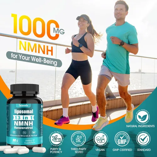 Vista 4 de NMNH (mononucleótido de dihidronicinamida) 1000 mg por porción - Alternativa NMN con NAD + liposomal, resveratrol y PQQ Sin OMG, sin gluten Apoya