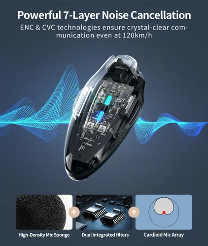 Vista 6 de JESIMAIK Auriculares Bluetooth para casco de motocicleta, sistema de comunicación de casco de malla para 10 jinetes, soporte magnético antirrobo