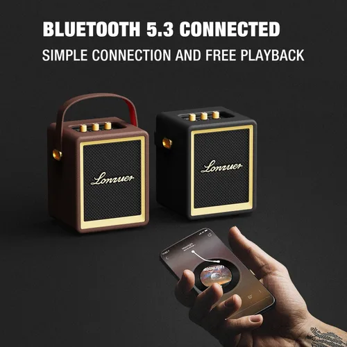 Vista 4 de Altavoz portátil de madera de acción con asa Pequeños altavoces Bluetooth portátiles con batería de 5000 mAh Bluetooth inalámbrico para campaña