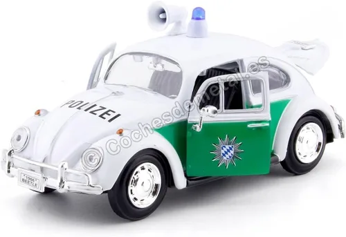 Vista 3 de 1966 Volkswagen Beetle Alemán Policía Coche Blanco y Verde 1/24 Diecast Model Car por Motormax