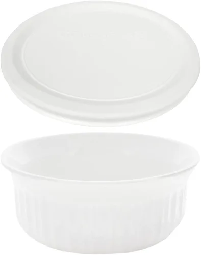 Vista 5 de CorningWare, cazuelas redondas estilo francés de 16 onzas con cubierta plástica, Blanco
