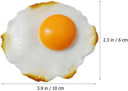 Vista 2 de Modelos de huevos fritos simulados, 4 piezas de huevos fritos falsos, juguetes de comida para niños, decoración de cocina, accesorios para fotos