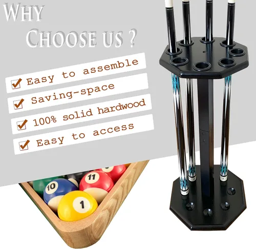 Vista 2 de Soporte para tacos de billar independiente, accesorios de mesa de billar con capacidad para 8 tacos, soporte para tacos de billar, soporte de pie