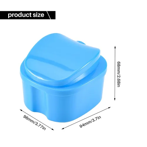 Vista 7 de Estuche azul para dentadura postiza, taza de dentadura con colador, caja de baño de dentadura postiza, caja de almacenamiento de dientes falsos