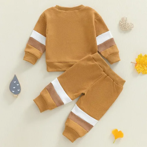 Vista 35 de Kuriozud Conjunto de 2 piezas de sudadera con cuello redondo y pantalones deportivos para niños pequeños para otoño e invierno