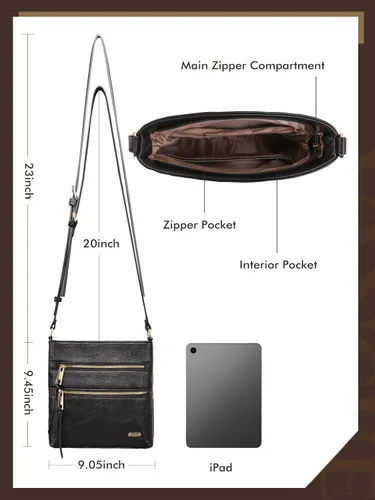 Vista 4 de Vangue Bolsos cruzados para mujer, bolsillo con cremallera de tamaño mediano con correa ajustable