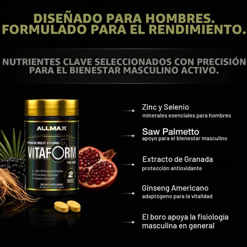 Vista 2 de ALLMAX Vitaform - Tabletas multivitamínicas para hombres, 60