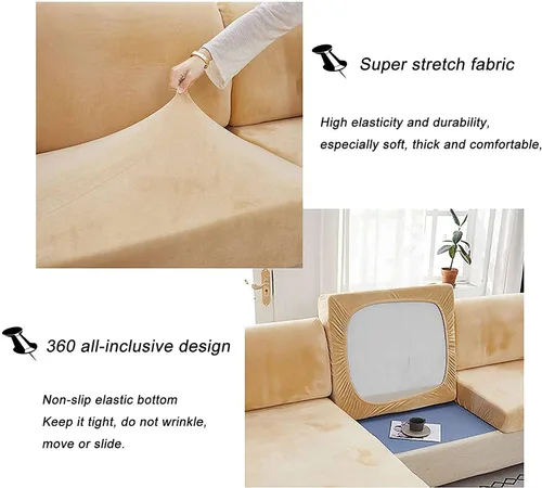 Vista 4 de Funda de cojín de terciopelo para sofá en forma de L, funda elástica para cojines de asiento, protector de muebles suave y antideslizante para silla