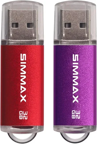 Vista 8 de SIMMAX Paquete de 2 unidades flash USB 2.0 de 16 GB con indicador LED (rojo y morado)