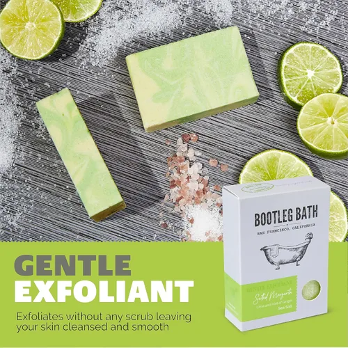 Vista 2 de Jabón exfoliante natural suave en barra, mezcla de cítricos con sal marina, fabricado en Estados Unidos para hombres y mujeres, respetuoso