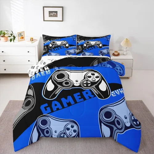 Vista 11 de Edredón de videojuegos para niños y adolescentes, juego de ropa de cama individual, juego de edredón para niños y jugadores, decoración del hogar