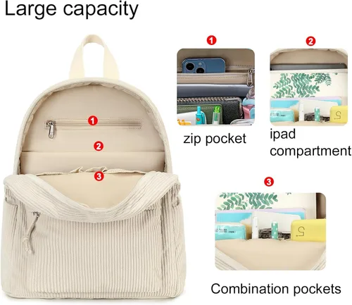 Vista 3 de LEDAOU Juego de mini mochila de moda con monedero, cartera, mochila, cartera para mujeres, adolescentes, bolsa de viaje escolar, Beige, 2pcs+wallet