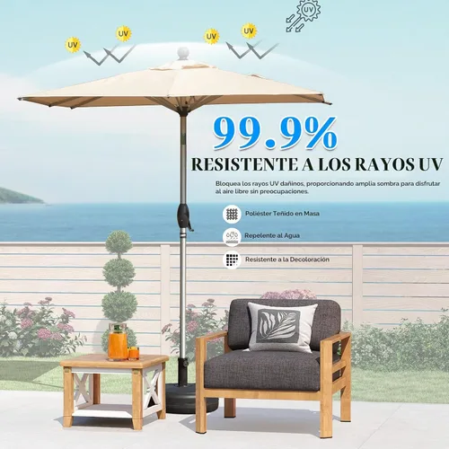 Vista 5 de Domi - Sombrilla rectangular de 6 x 4 pies para patio, sombrilla de mesa para exteriores con 8 varillas resistentes e inclinación, sombrilla de Beige