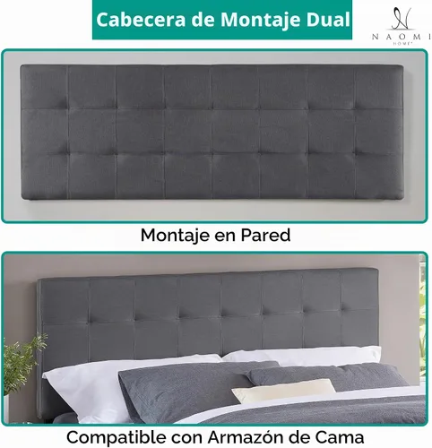 Vista 5 de Naomi Home Jessenia - Cabecero tapizado capitoné tamaño matrimonial/Queen