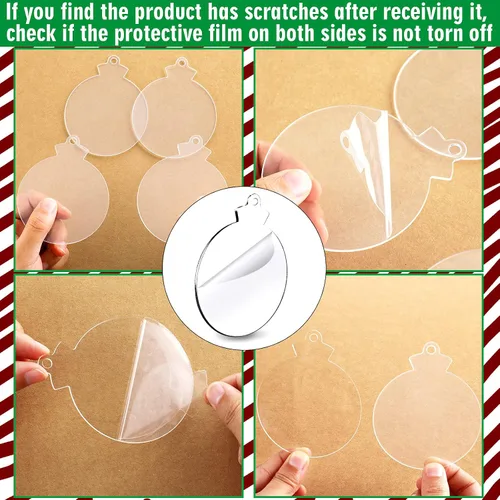 Vista 3 de Jetec 50 piezas de adornos de Navidad de acrílico de 3.7 pulgadas, disco acrílico transparente en blanco, bombilla transparente en blanco
