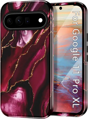 Vista 45 de Btscase Funda para Google Pixel 9 Pro XL 2024 [grado militar a prueba de golpes] elegante patrón de mármol delgado protector de 3 capas de Oro rosa