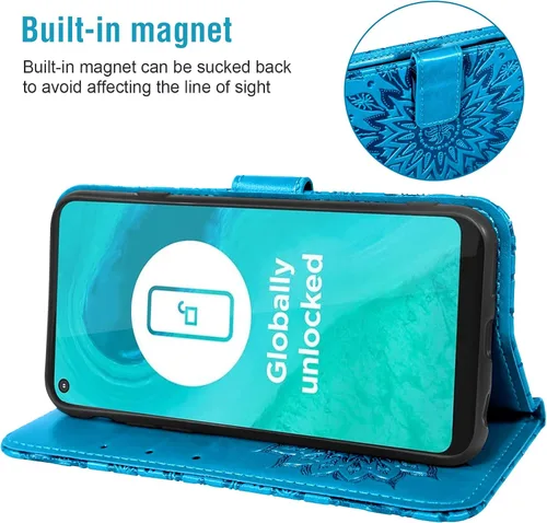 Vista 3 de Asuwish Funda de teléfono para Moto G Fast 2020 con protector de pantalla de vidrio templado y funda delgada de cuero, soporte para tarjetas Azul