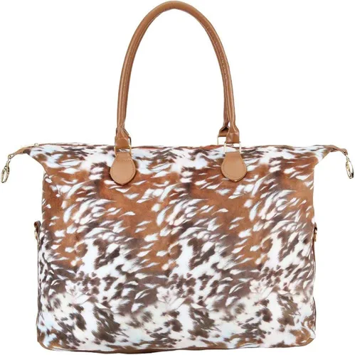 Vista 7 de Bolsa de fin de semana para mujer, bolsa de viaje grande con correa para el hombro, vaca y leopardo