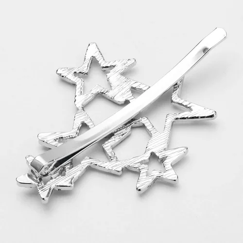 Vista 5 de 2 unids mujer plata estrella forma brillante Rhinestone cristal horquilla pelo clip aleación metal pasadores accesorios para el pelo para fiesta boda