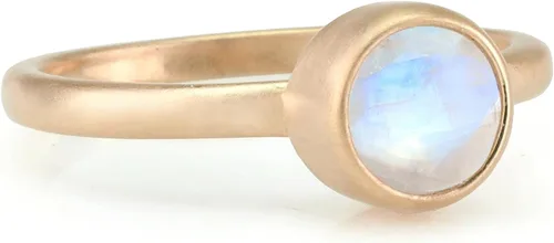 Vista 7 de 14k Gold Stack Ring with Rainbow Moonstone - June Birthstone Bezel Jewelry - Faceted Semiprecious Gemstone - Dainty Elegant Design