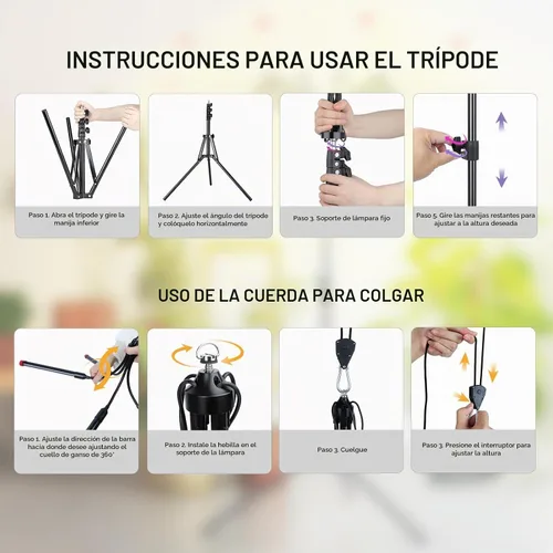 Vista 7 de ¡FECiDA Gamechanger! Luz de cultivo de 36W con 4 cabezas y soporte de trípode, luces de cultivo LED de gran cobertura de 2025 para plantas