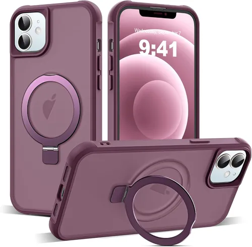 Vista 81 de SKYLMW - Funda compatible con iPhone 11 de 6.1 pulgadas, con soporte magnético invisible tipo anillo, funda translúcida de grado militar, compatible