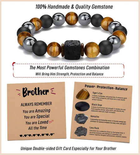 Vista 3 de TONY & SANDY Regalos del día del padre para papá, marido, abuelo, tío, pulsera de piedra natural genial para hijo, nieto, sobrino, novio, regalos