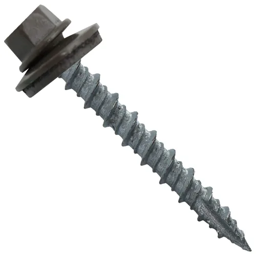 Vista 68 de 10 tornillos para techos de metal gris ABC de 1-1/2 pulgadas, cabezal de arandela hexagonal, arranque automático/roscado, arandela EPDM. 1 bolsa