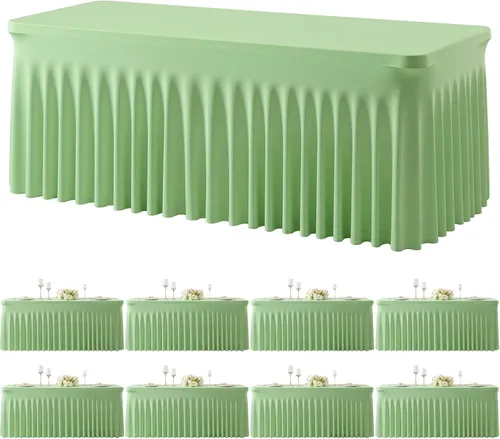 Vista 41 de Paquete de 2 manteles color azul bebé para mesas rectangulares de 6 pies, mantel ajustable de elastano, fundas de mesa elásticas de 6 pies, manteles