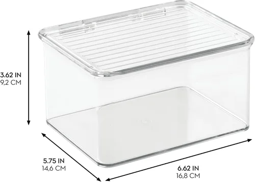 Vista 2 de iDesign Organizador de plástico reciclado para despensa y cocina, congelador y refrigerador, contenedor con tapa, 6.75 x 5.75 x 3.75 pulgadas