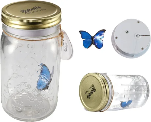 Vista 3 de Fangfang Lámpara LED Romántica Vidrio Animado Mariposa Tarro Regalo Decoración (azul)