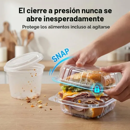 Vista 3 de Mr Miracle - Envases de almeja de plástico transparente desechables, resistentes a fugas y duraderos para entregas como Uber Eats, ideales
